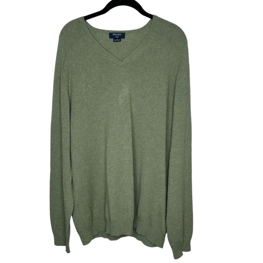 Brooks Brothers 346 Sweater Mens Large Green Pullover  Cashmere Pullover V Neck